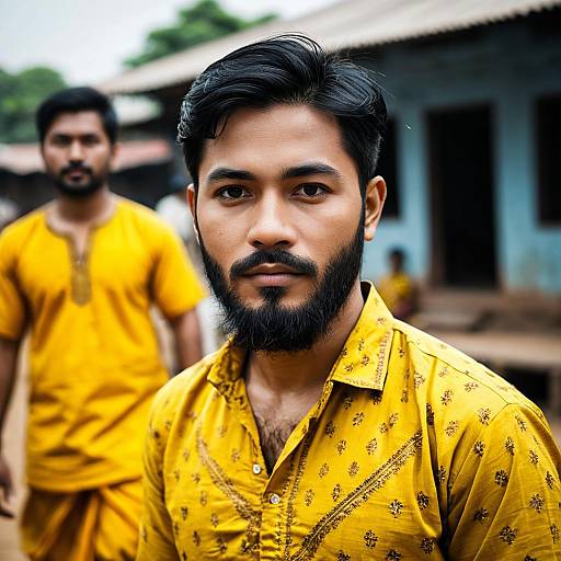Young Asian Man in Yellow Haldi Dress