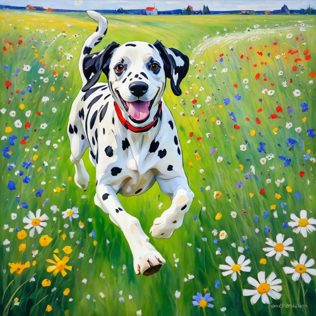 Dalmatian in a Wildflower Field