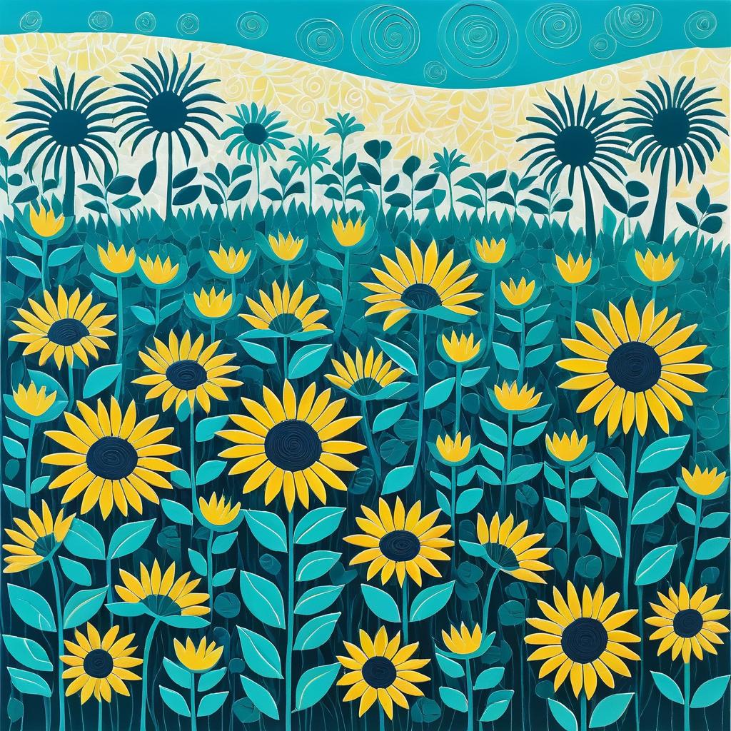 Cheerful Sunflower Field in Gond Style