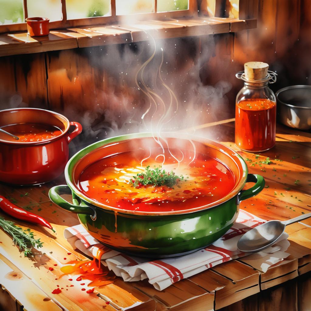 Warm Soup in Rustic Kitchen Setting