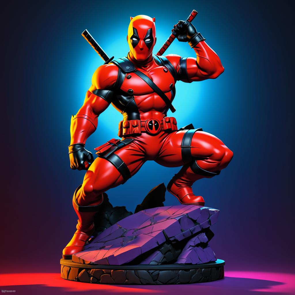 Vibrant Deadpool Statue in Mignola Style