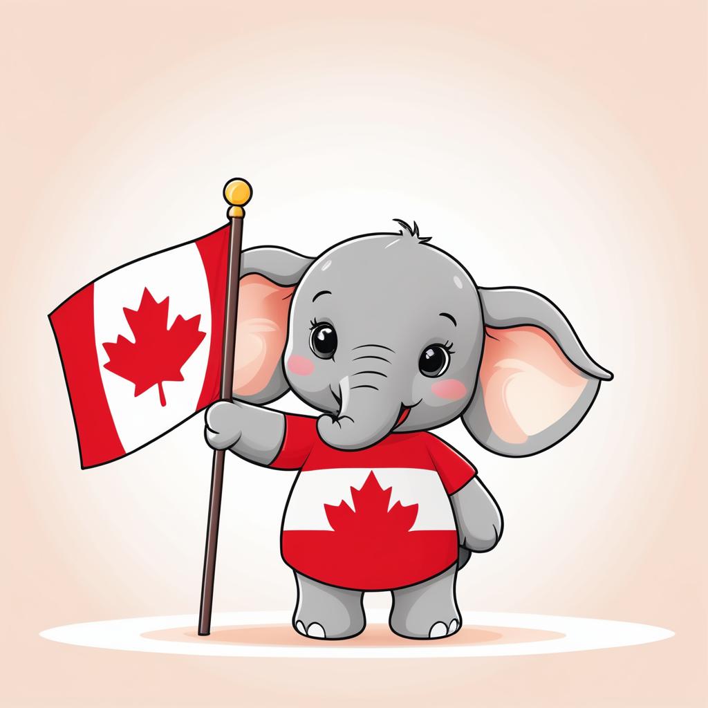 Adorable Cartoon Elephant with Canadian Flag