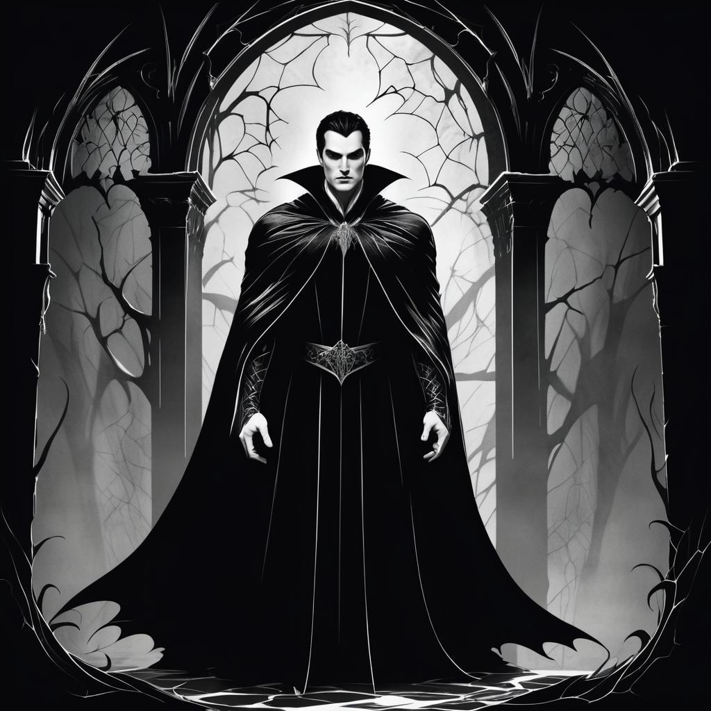 Brooding Vampire in Shadows Illustration