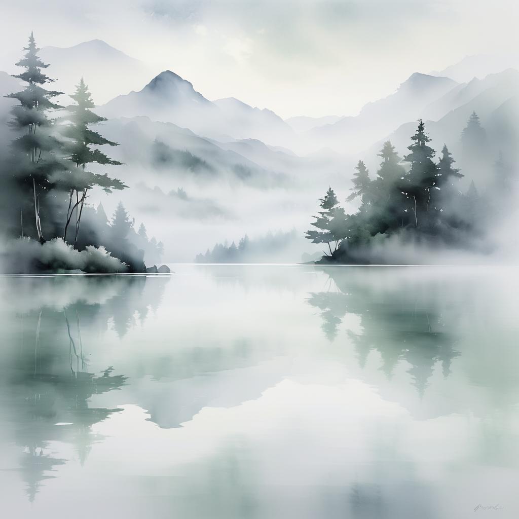 Ethereal Lake in Misty Serenity