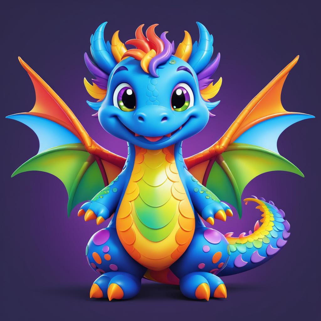 Whimsical Cartoon Dragon with Colorful Wings