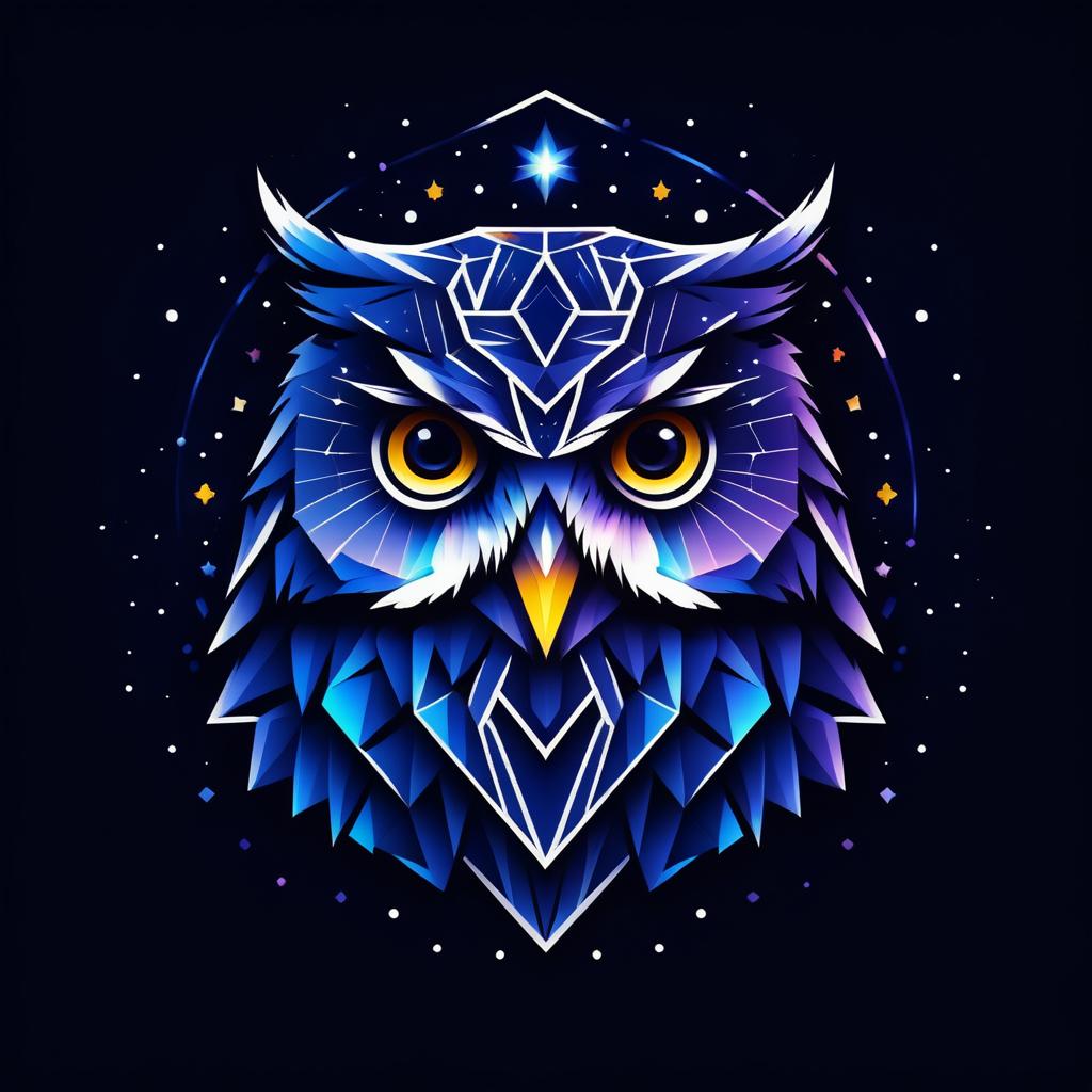 Minimalist HDR Owl Logo Under Stars