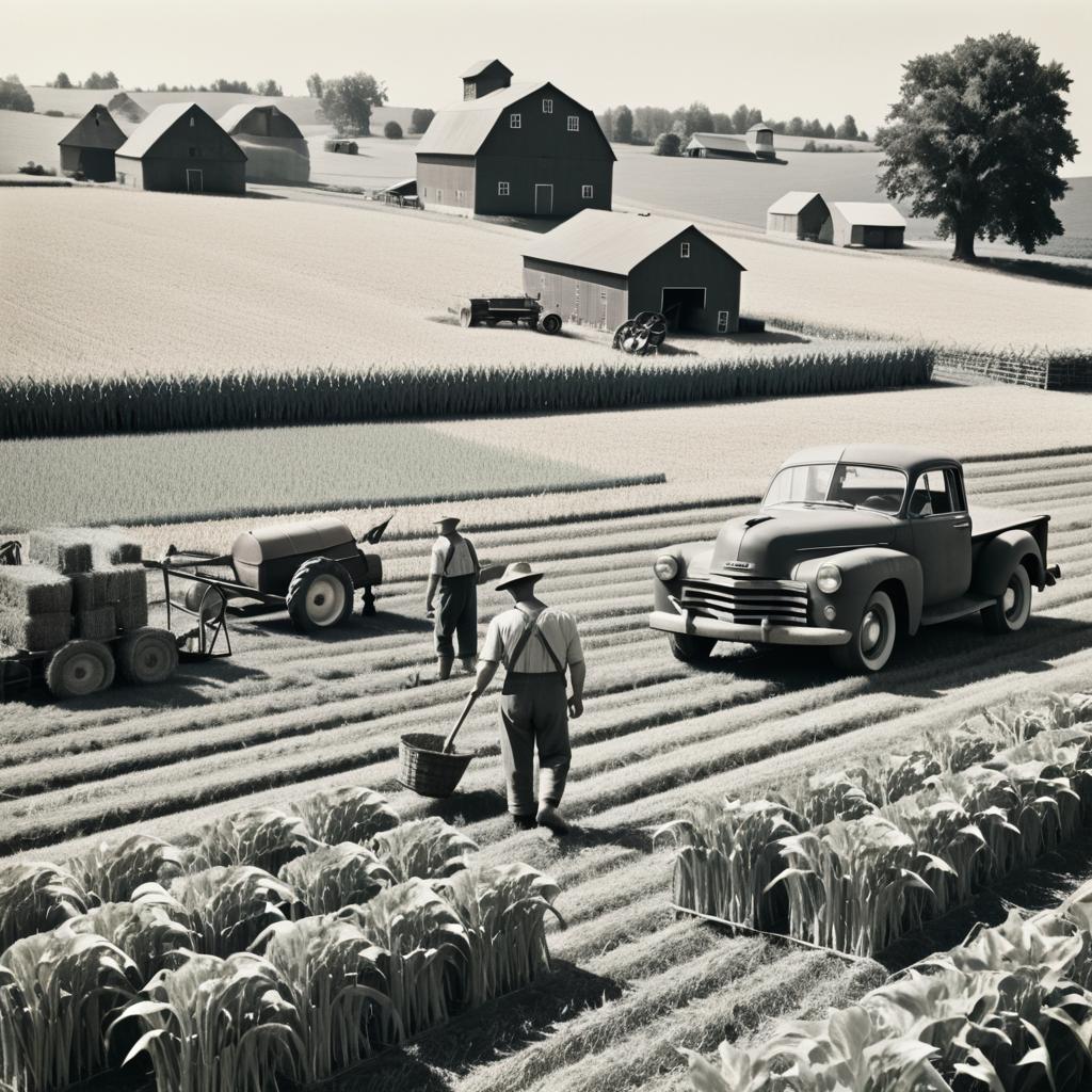 Vintage 1949 Rural Farm Scene Photograph