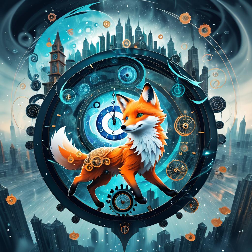 Surreal Time-Traveling Fox in Futuristic City