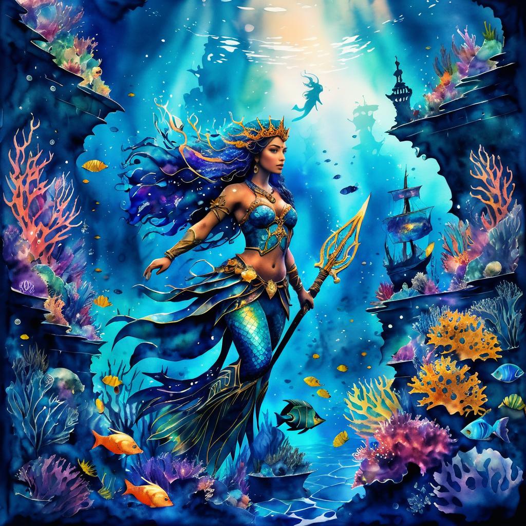 Fierce Mermaid Warrior in Vibrant Ocean