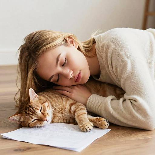 Realistic Sleeping Girl with Pets