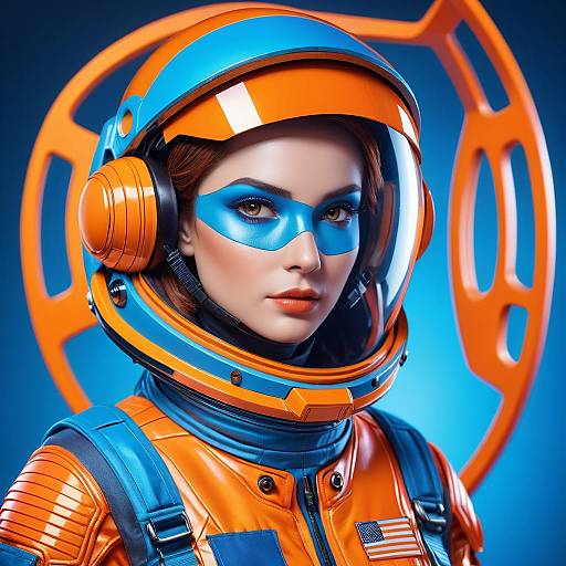 Futuristic Woman in Orange Astronaut Suit