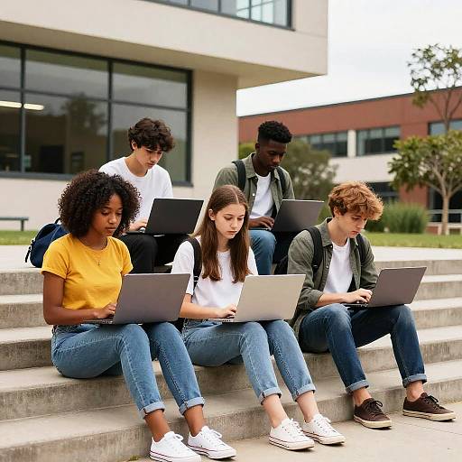 Diverse Students Studying on Campus Steps