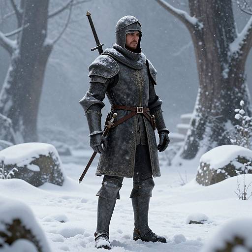 Knight in Snowy Realistic Landscape