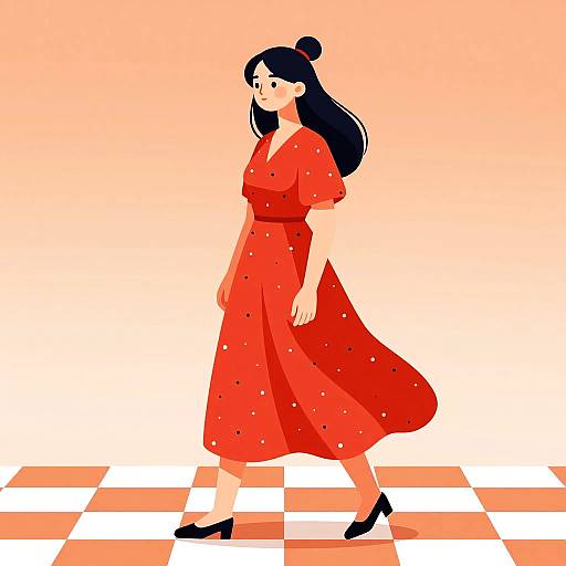Stylized Woman in Red Polka Dot Dress