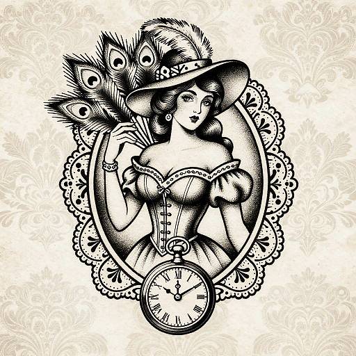 Vintage Tattoo Flash Elegant Lady