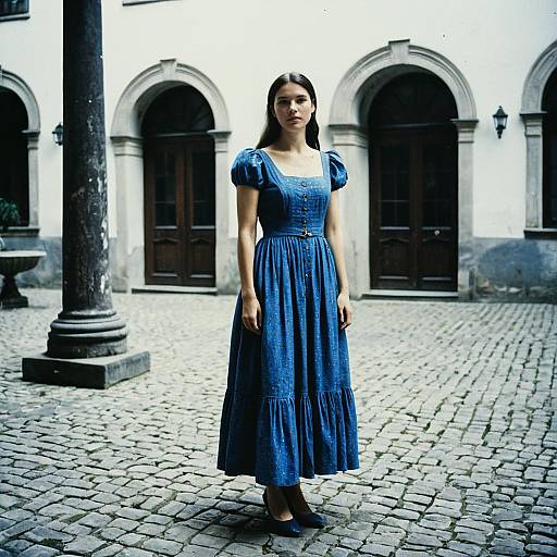 European Style Woman in Blue Dress