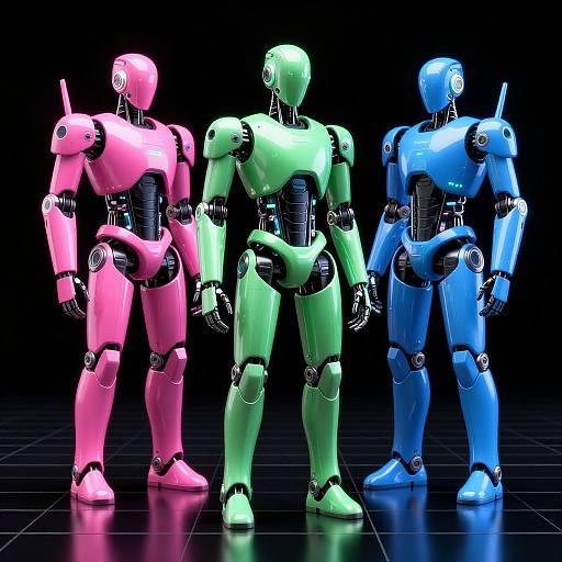 Futuristic Neon Humanoid Robots