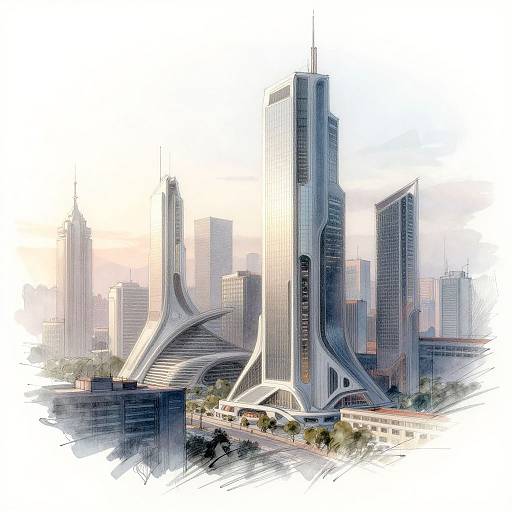 Futuristic Cityscape Sketch at Dawn