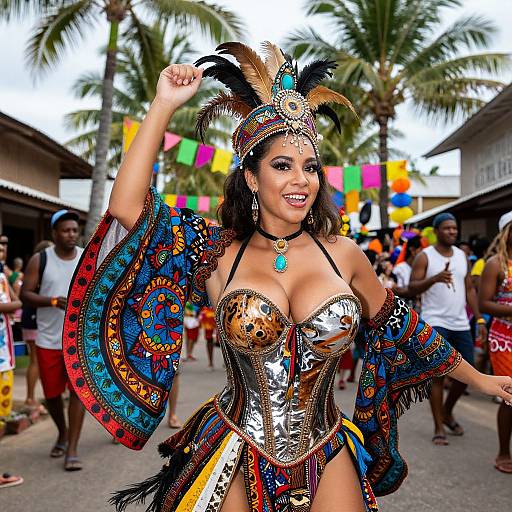 Bold Woman Dancing in Ethnic Surreal Costume