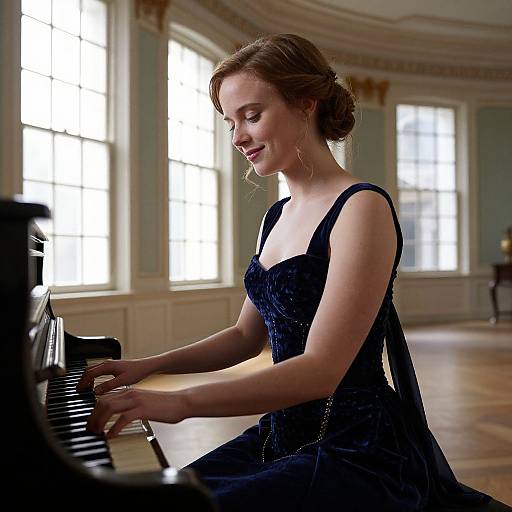 Elegant Woman at Vintage Piano