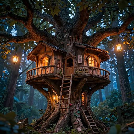 Whimsical Lopsided Treehouse Fantasy