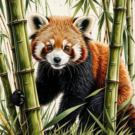 Young Red Panda Among Bamboo