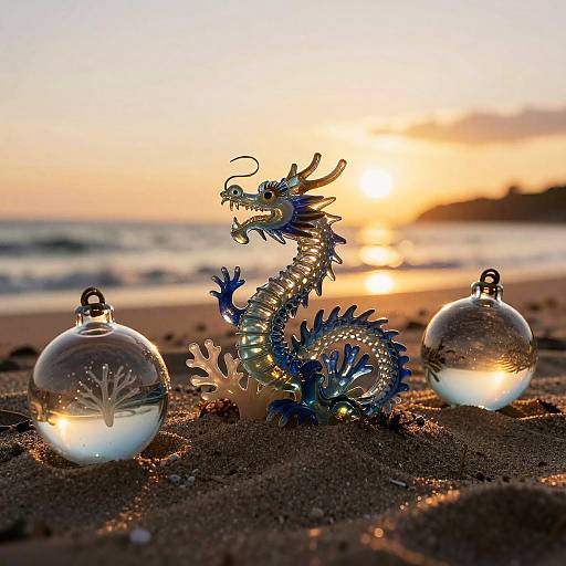 Bioluminescent Coral Dragon Glass Ornament Close-Up