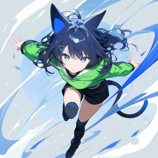 Dynamic Anime Character with Cat Features