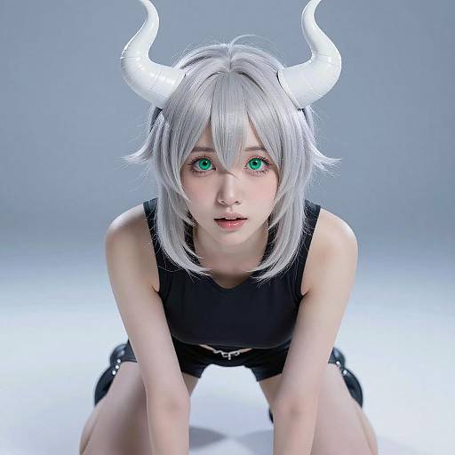 Young Woman with Silver Hair and Horns