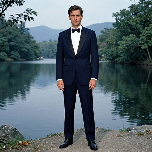 Confident Man in Midnight Blue Tuxedo