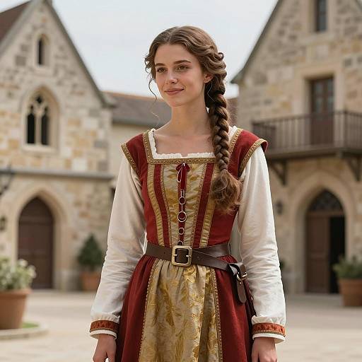 Young Woman in Medieval Dress Outdoors