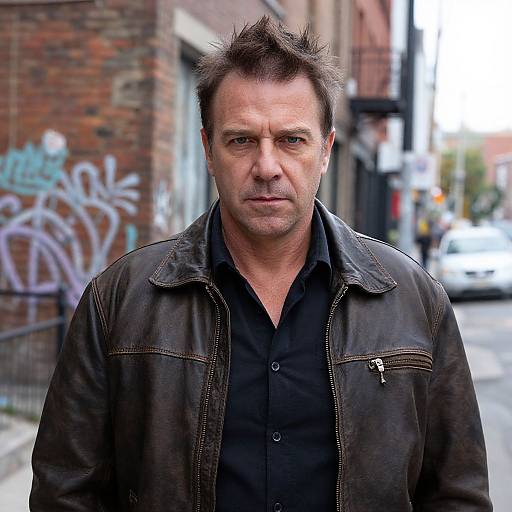 Serious Middle-Aged Man in Urban Setting