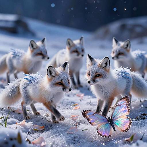 Celestial Frost-Winged Ice Foxes Fantasy