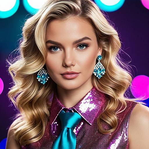 Glamorous Blonde Woman in Disco Party Outfit