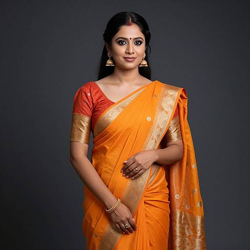 Woman in Orange Pattu Saree Portrait