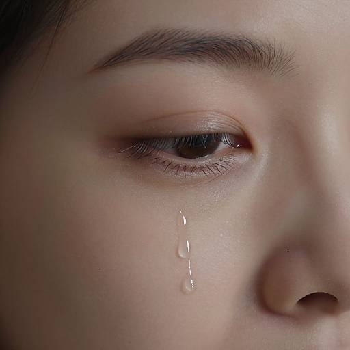 Close-up of Woman Crying with Teardrop