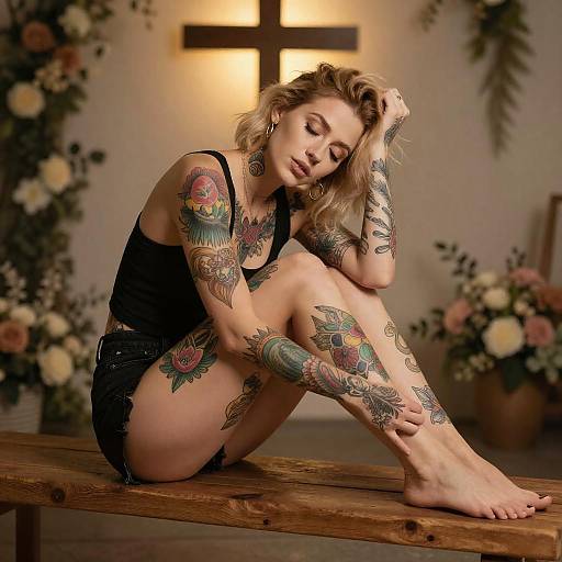 Tattooed Woman Relaxing Indoors