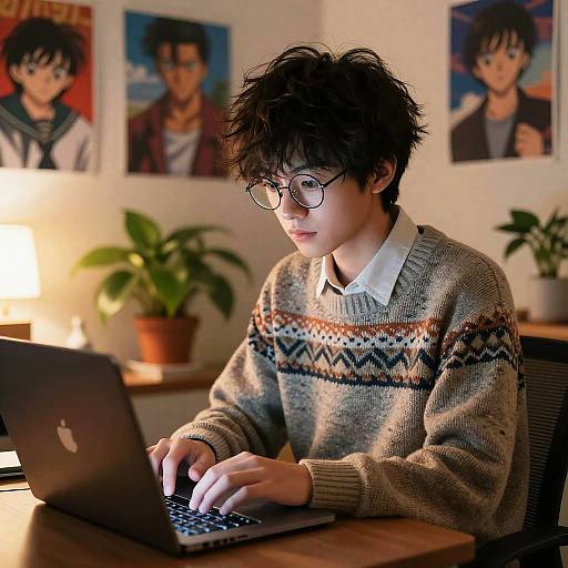 Nerdy Anime Guy Coding Cozy Room