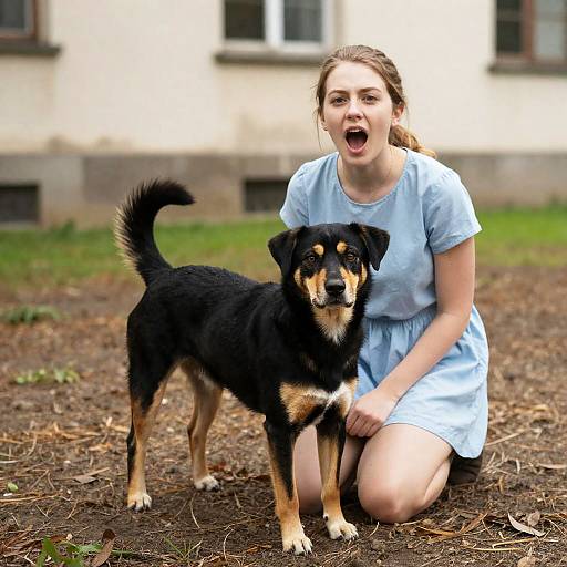 Joyful Woman and Dog in Nature