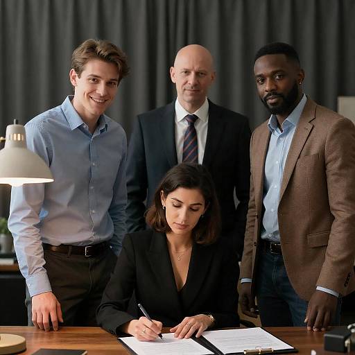 Document Signing in Dimly Lit Office