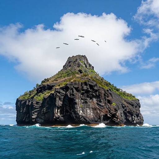 Majestic Volcanic Island with Skyfish