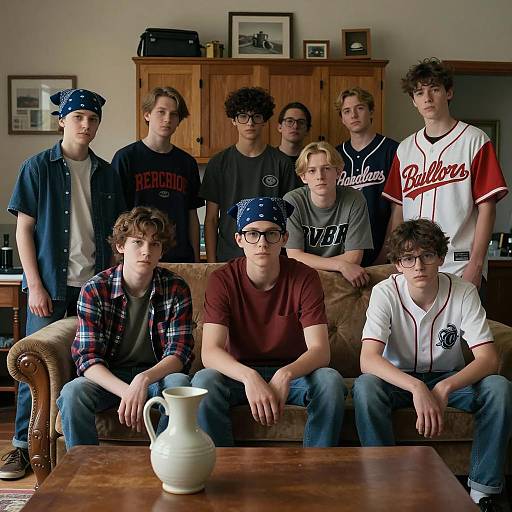 Group of Eleven Boys in Casual Clothing Indoors