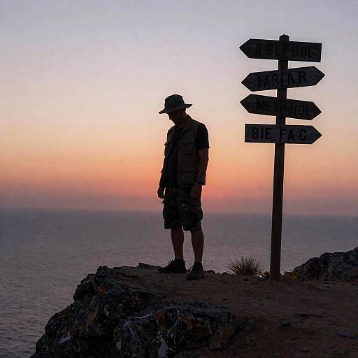 Man on Rocky Cliff at Sunset