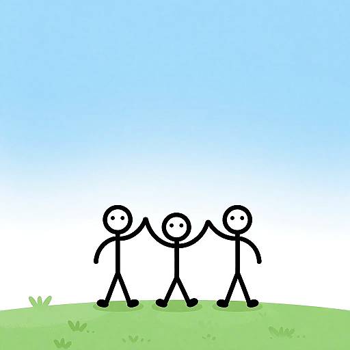 Minimalist Stick Figures on Hill