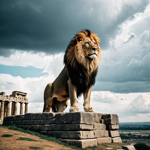 Majestic Lion on Ancient Ruins