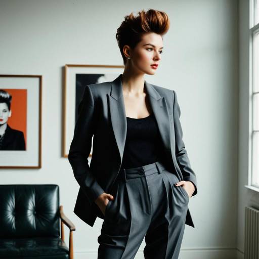 Woman with Modern Quiff Hairstyle in Gray Suit