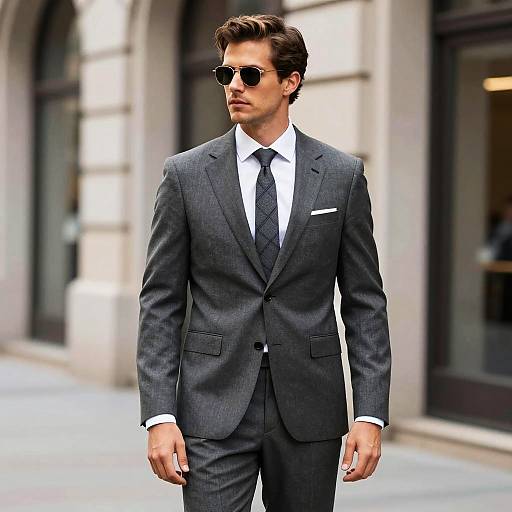 Stylish man in grey suit with sunglasses
