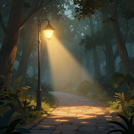 Vintage Streetlamp Lighting Misty Forest