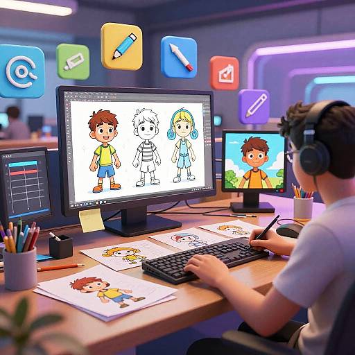 Vibrant Cartoon Digital Workstation