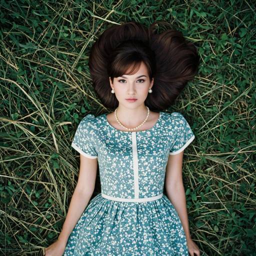 Young Woman in Retro Floral Dress Lying on Grass